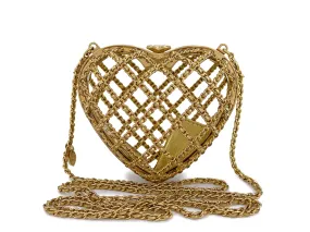 23S Chanel Caged Heart Minaudière Evening Clutch Bag Gold Small D32