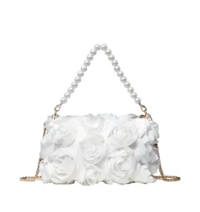 AD Elegant Rose Design Shoulder Chain Bag, White