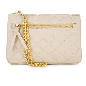 Beige Quilted Wristlet