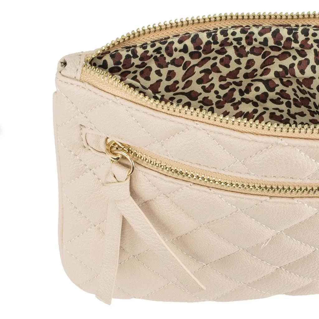 Beige Quilted Wristlet