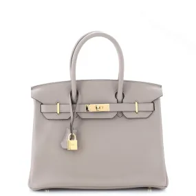 Birkin Handbag Grey Novillo with Gold Hardware 30