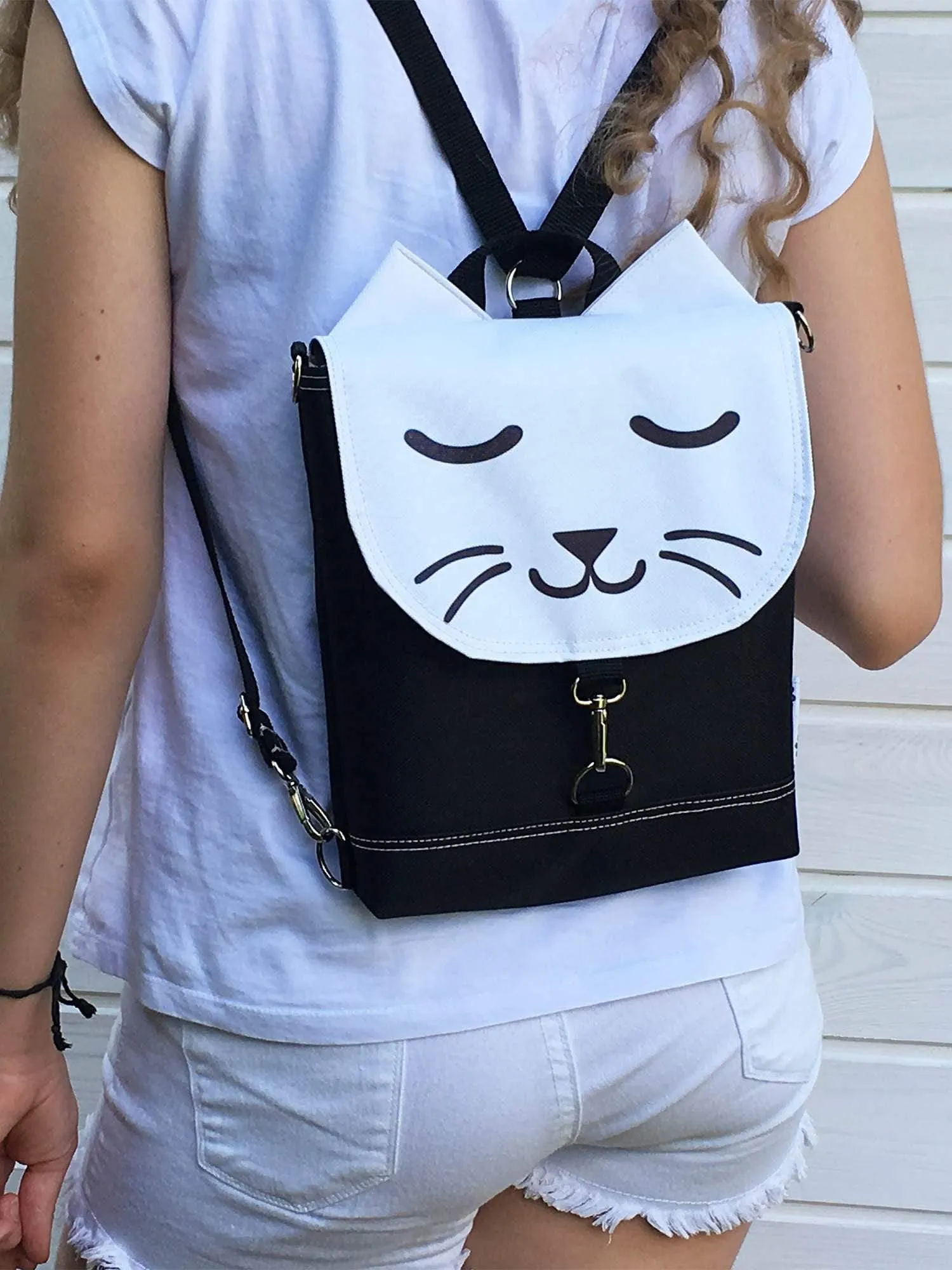 Black White Cat Backpack, Personalized Cross Body Bag | Aris Bags