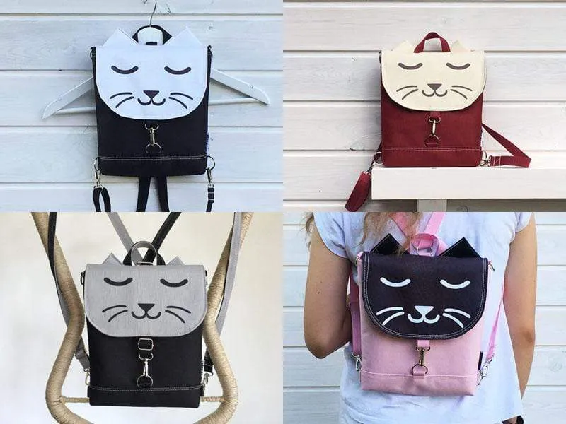 Black White Cat Backpack, Personalized Cross Body Bag | Aris Bags