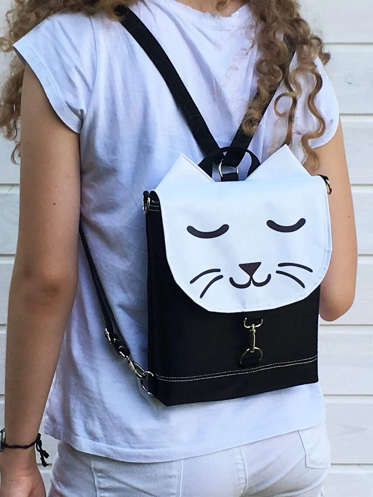 Black White Cat Backpack, Personalized Cross Body Bag | Aris Bags