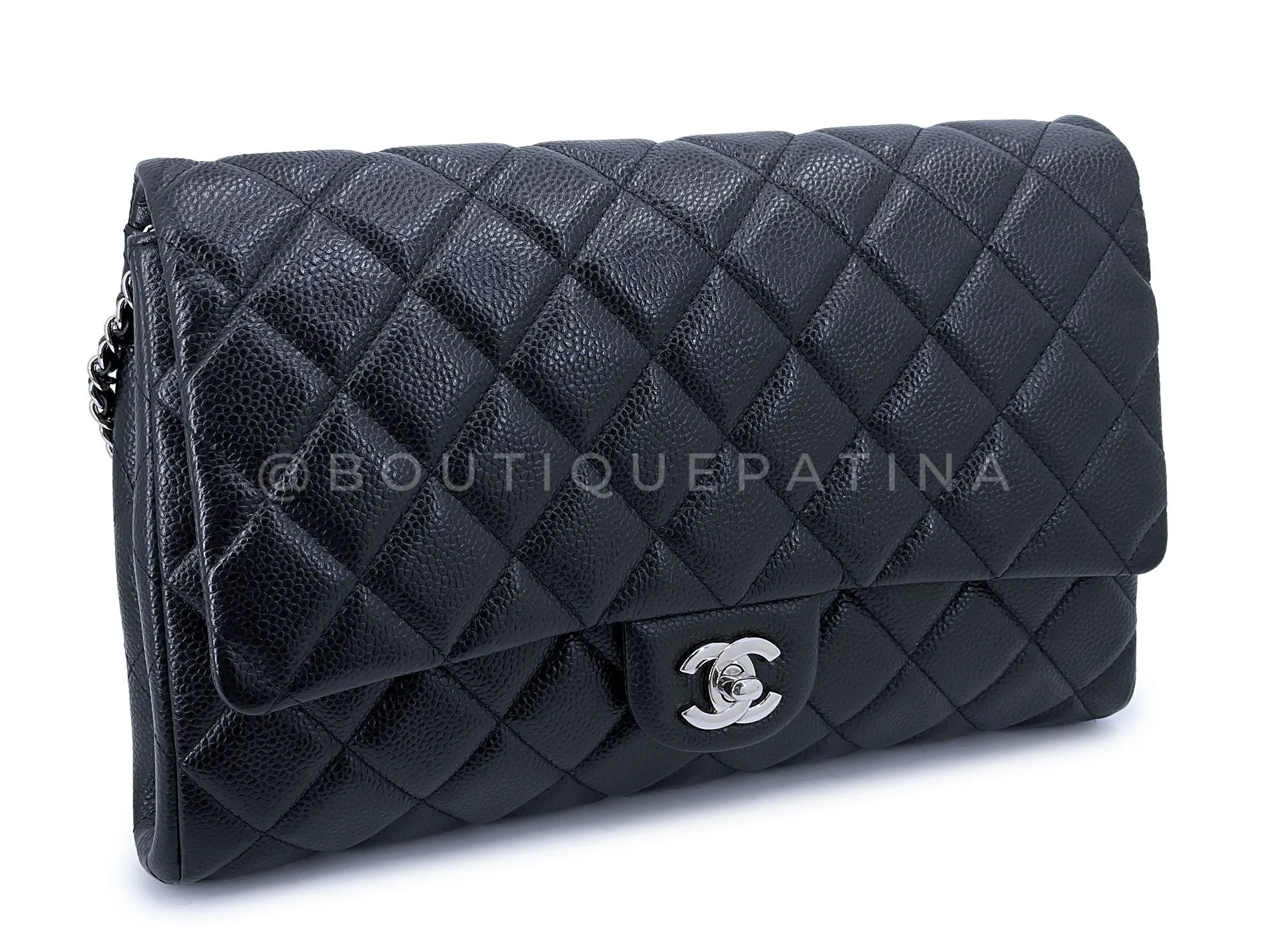 Chanel Black Caviar Clutch with Chain Timeless Flap Bag SHW 2012