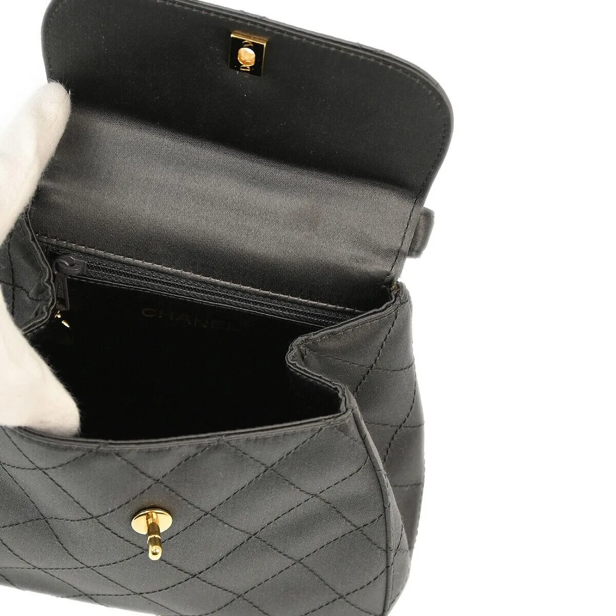 Chanel Gray Satin Handbag