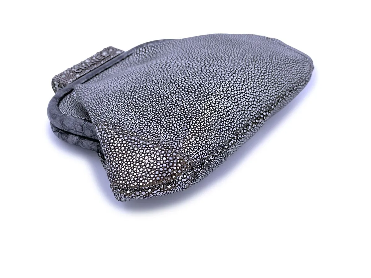 Chanel Limited Stingray Crystals Degrade Framed Evening Clutch Bag Silver