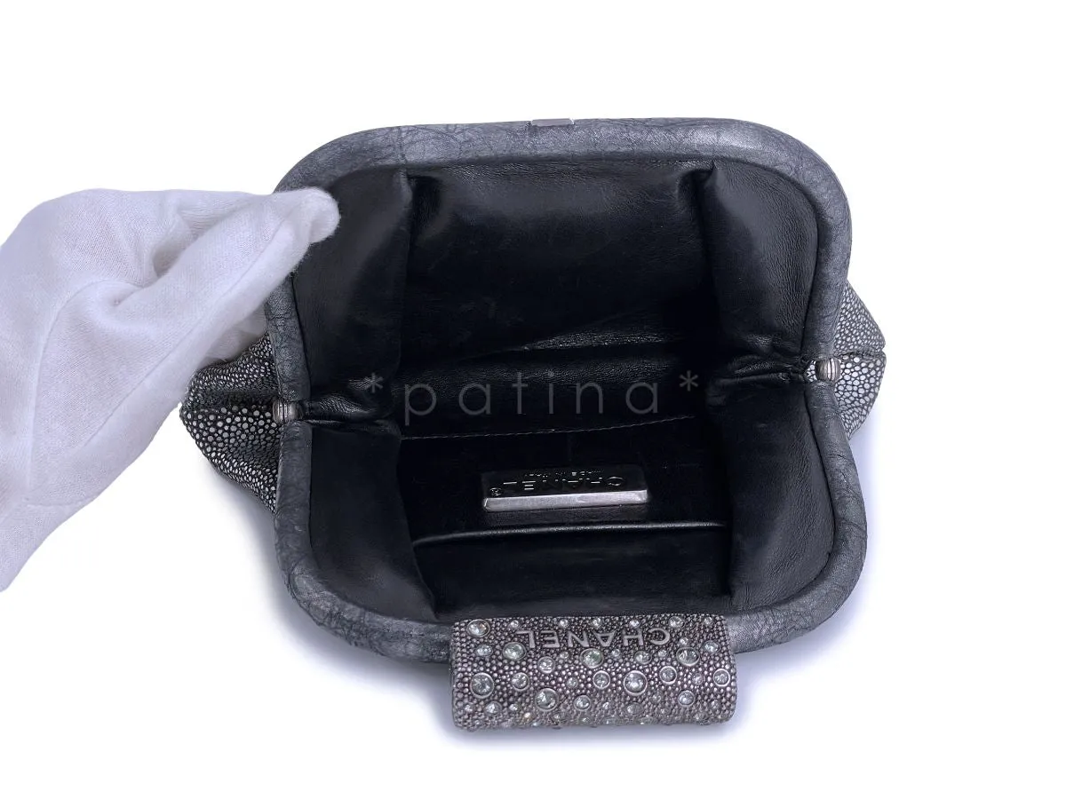 Chanel Limited Stingray Crystals Degrade Framed Evening Clutch Bag Silver