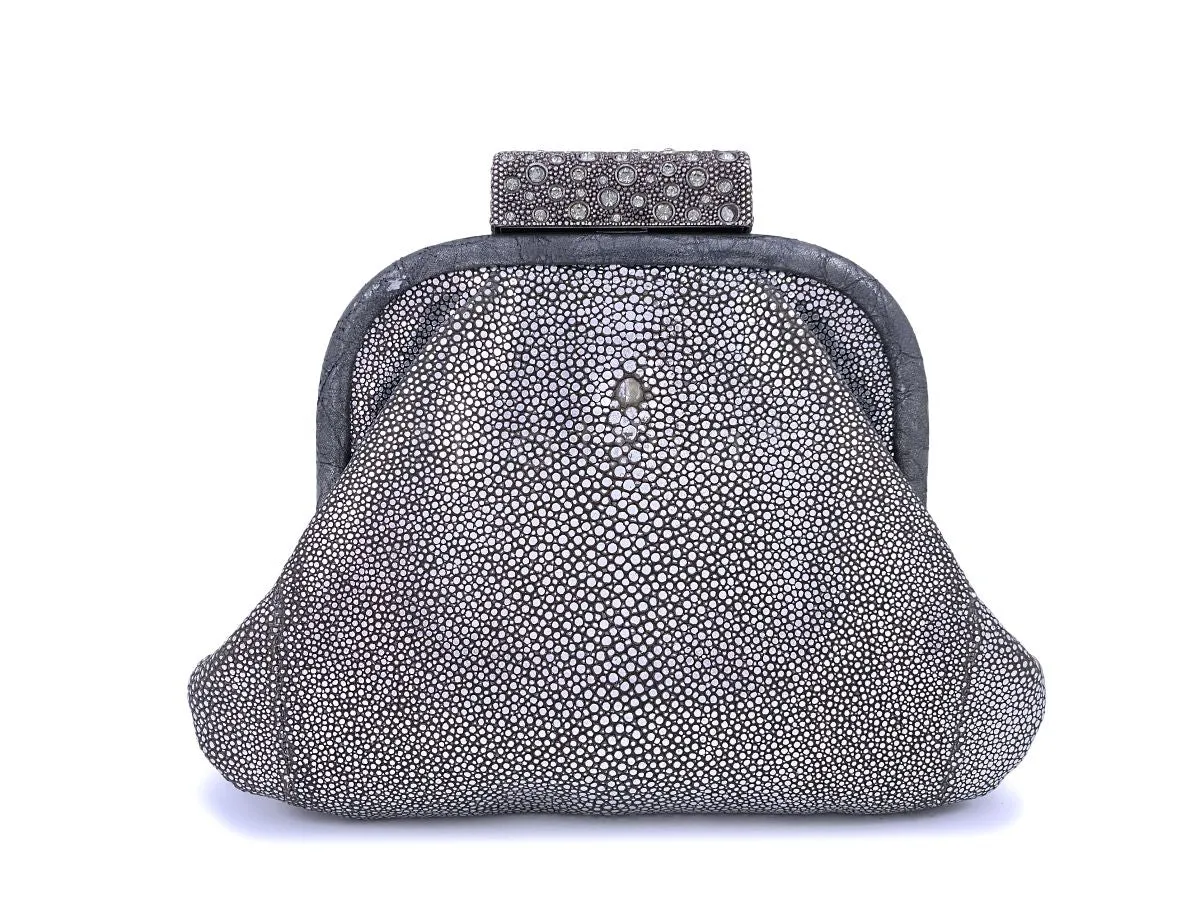 Chanel Limited Stingray Crystals Degrade Framed Evening Clutch Bag Silver