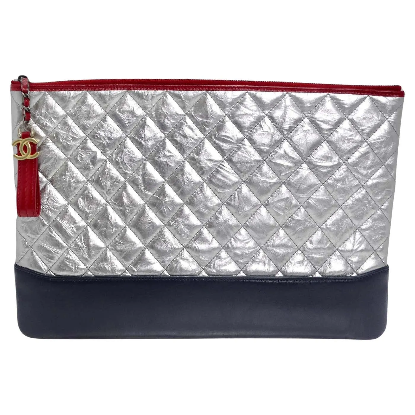 Chanel Silver Leather Gabrielle Clutch