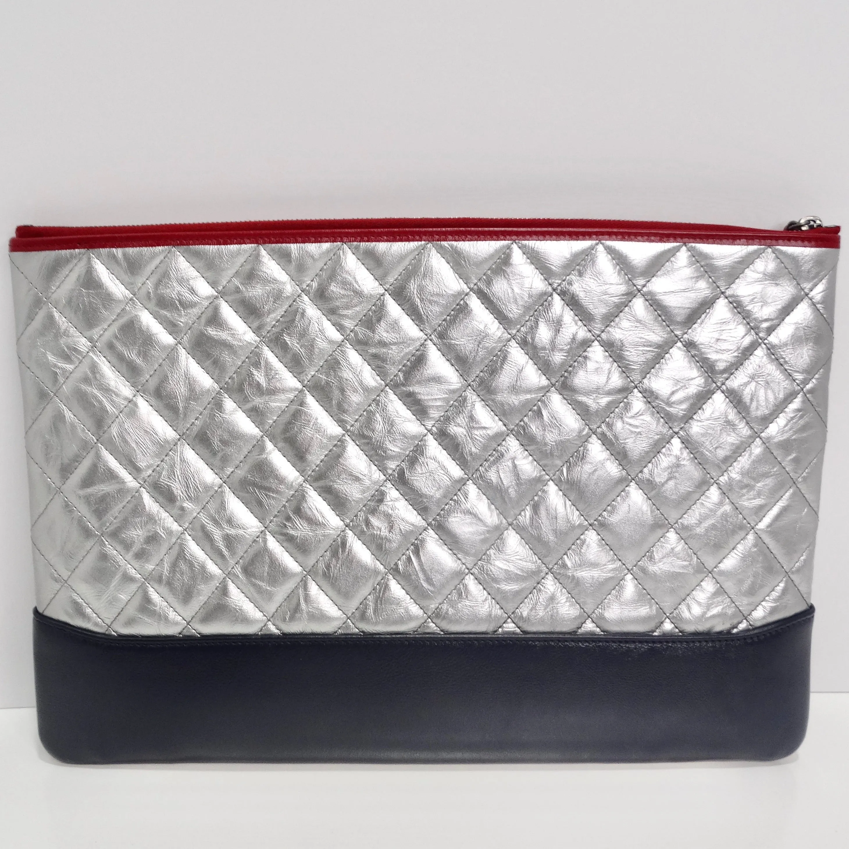 Chanel Silver Leather Gabrielle Clutch