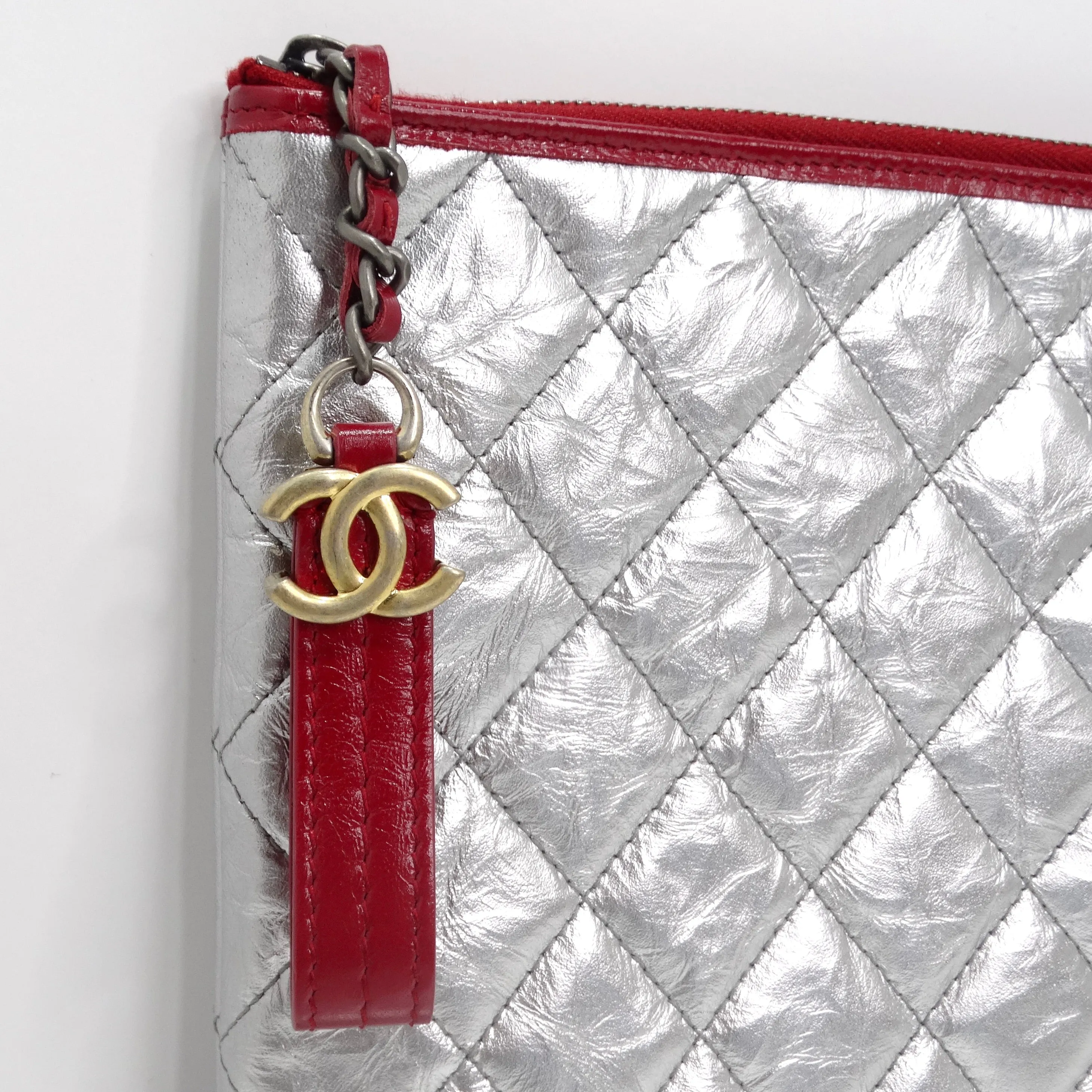 Chanel Silver Leather Gabrielle Clutch