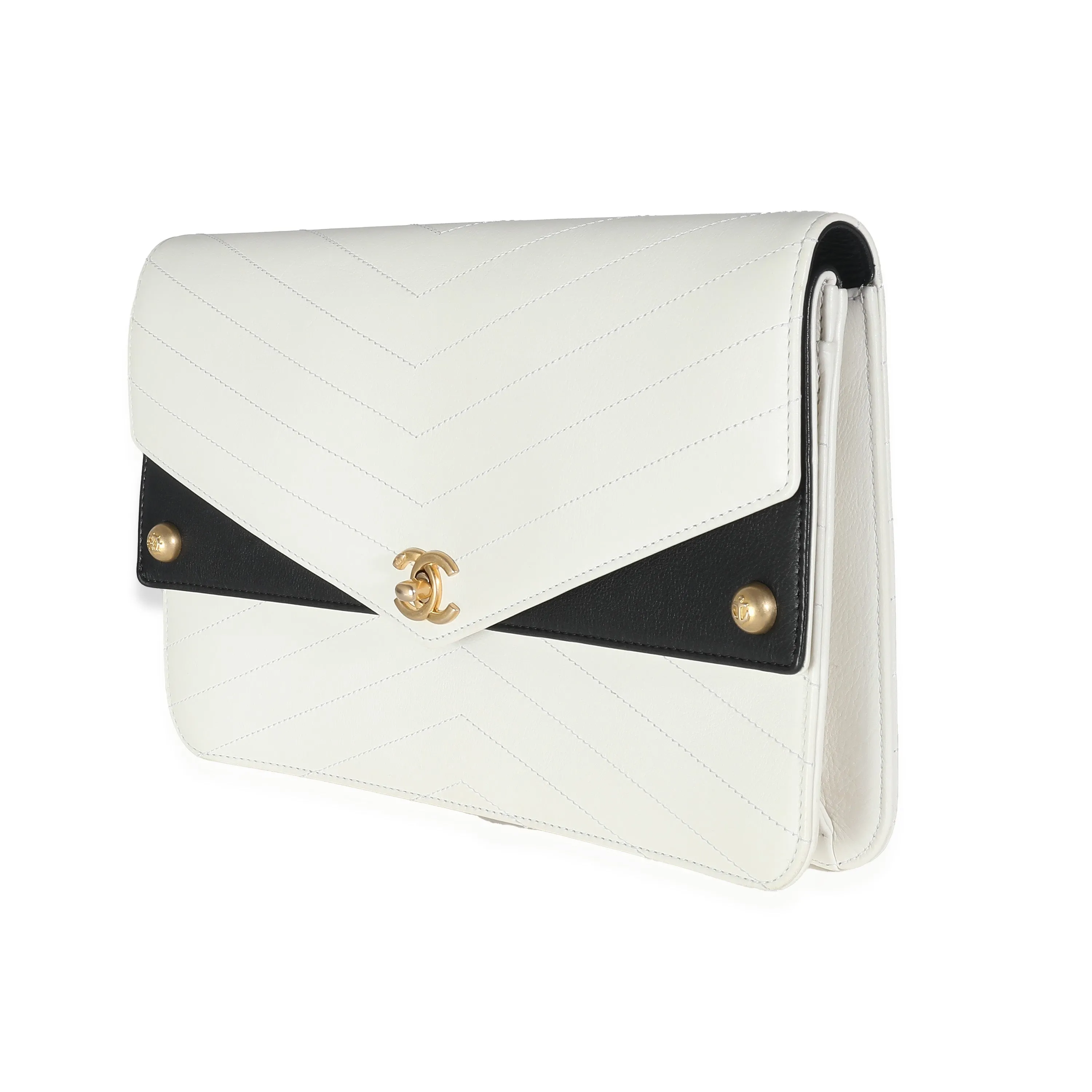 CHANEL White Chevron Calfskin Casual Trip New Clutch