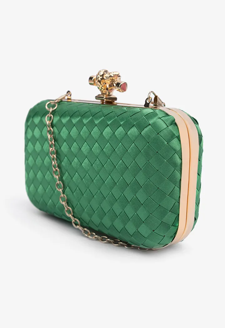 Choice Knot Clasp Modern Woven Clutch Green