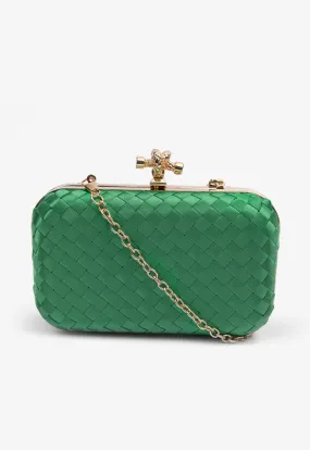 Choice Knot Clasp Modern Woven Clutch Green