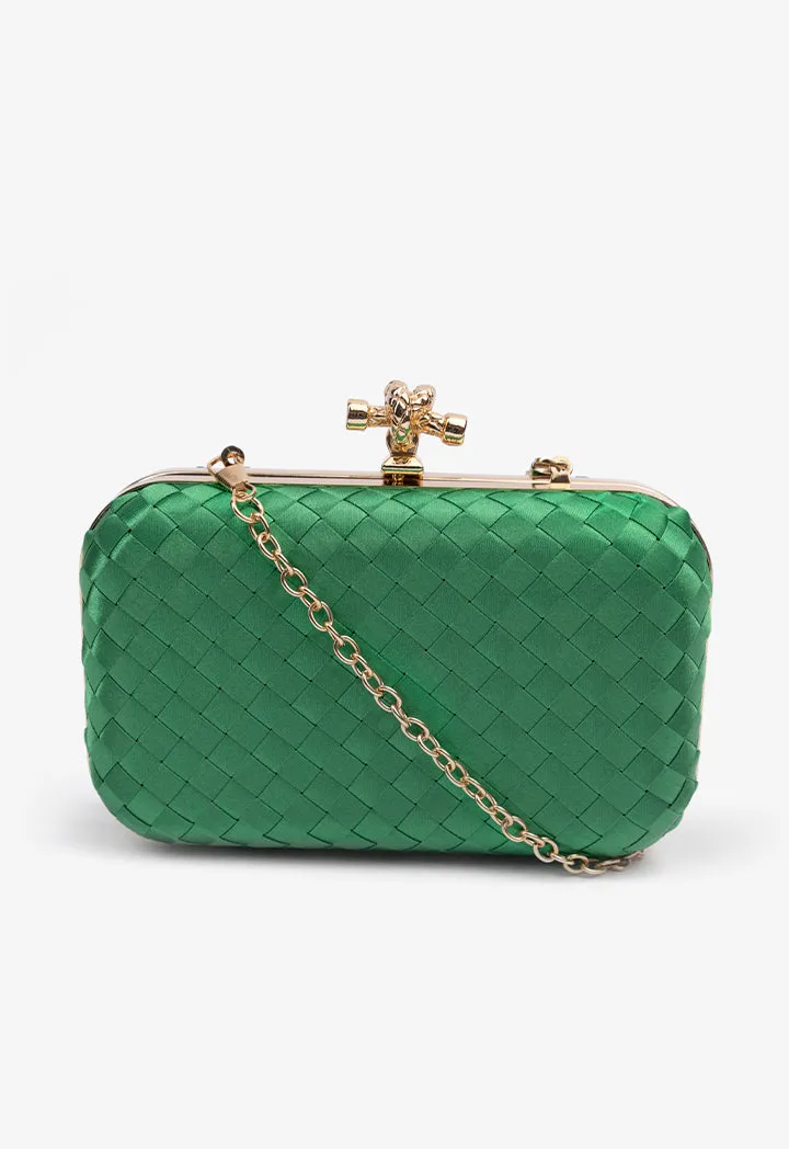 Choice Knot Clasp Modern Woven Clutch Green