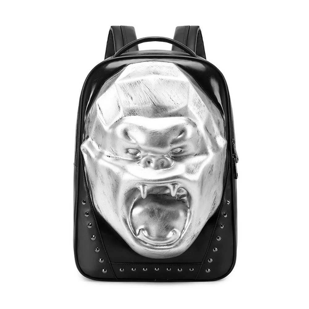 Cool Unisexs 3D Skull Backpack ,Angry King Kong Backpack , Studded Large Volumn Laptop Backpack