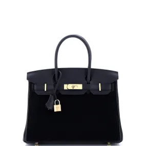 Cote a Cote Birkin Handbag Black Tuffetage and Swift with Gold Hardware 30