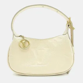 Cream Leather Empreinte Mini Moon Shoulder Bag