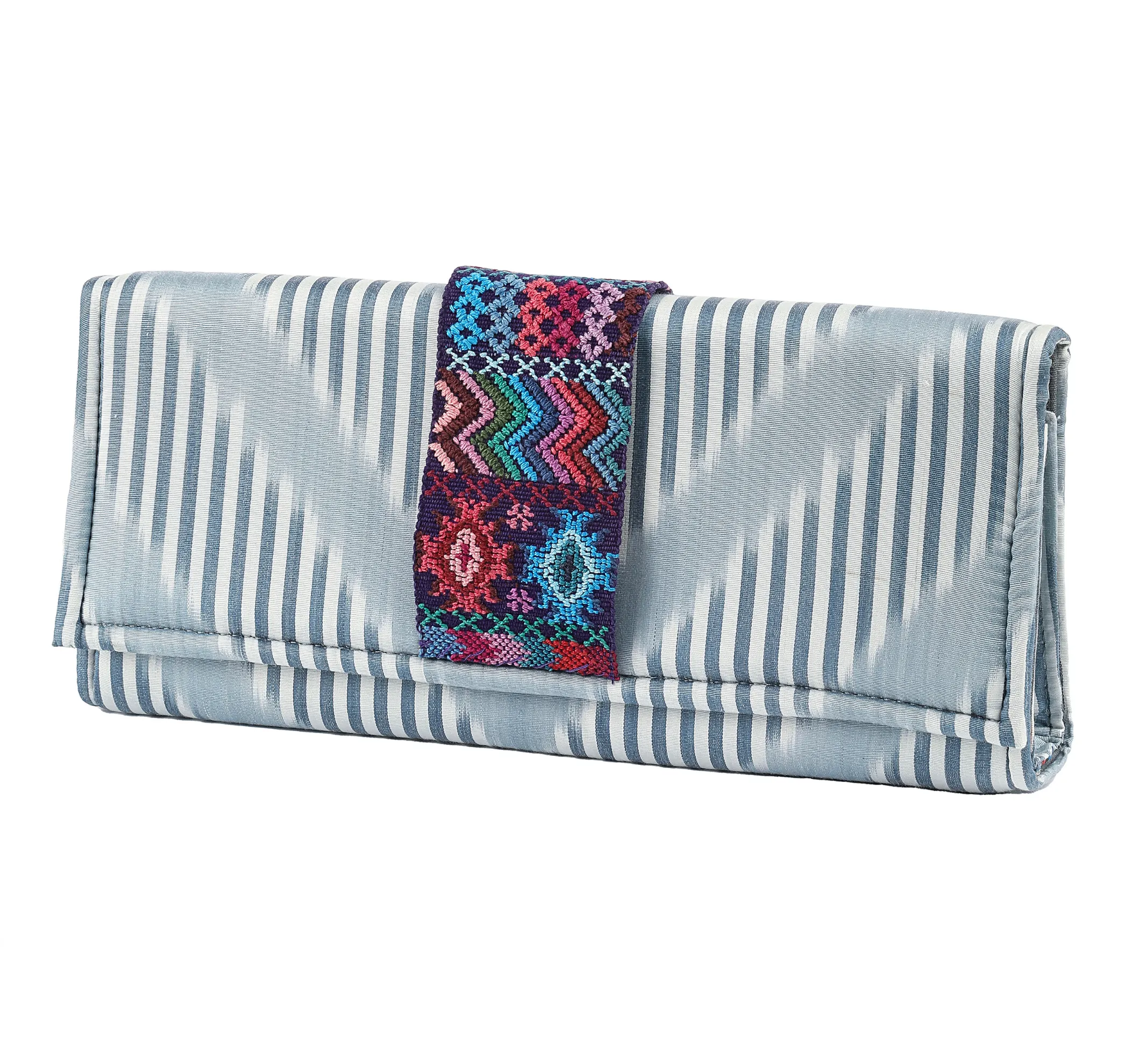 Du Monde Collection - Tisbury Silk Ikat   Guatemalan Textile Clutch - Blue