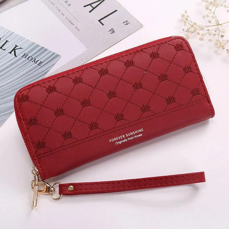 Elegant Crown Embroidered Clutch Wallet for Women