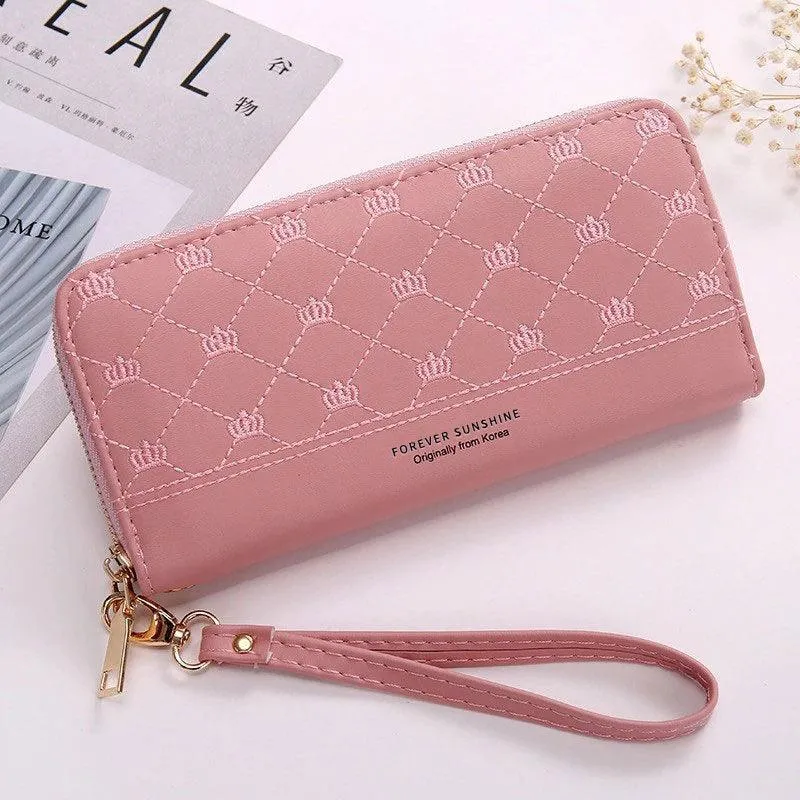 Elegant Crown Embroidered Clutch Wallet for Women