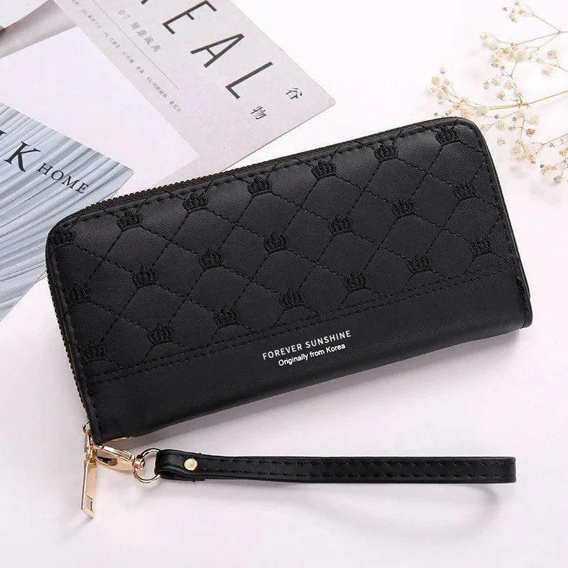 Elegant Crown Embroidered Clutch Wallet for Women