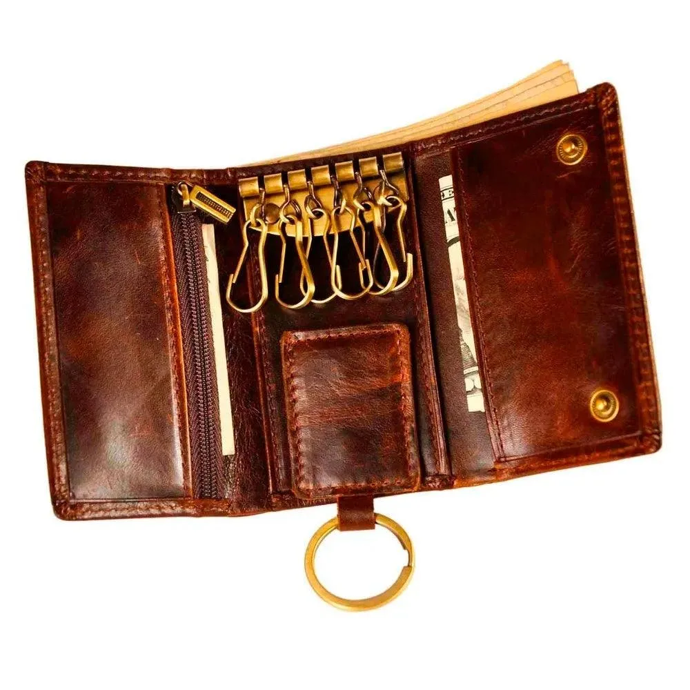 Elegant Leather Men's Multifunctional Wallet Set with Key Organizer and Remote Holder