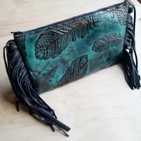 Gorgeous Handmade Feather-Embossed Bohemian Leather Clutch