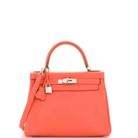 Kelly Handbag Rouge Pivoine Clemence with Palladium Hardware 28