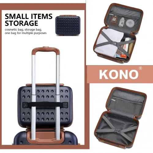 Kono 20 Inch ABS Carry On Cabin Suitcase & 4 Piece Travel Set – Navy | Includes Vanity Case, Weekend Bag, Toiletry Bag