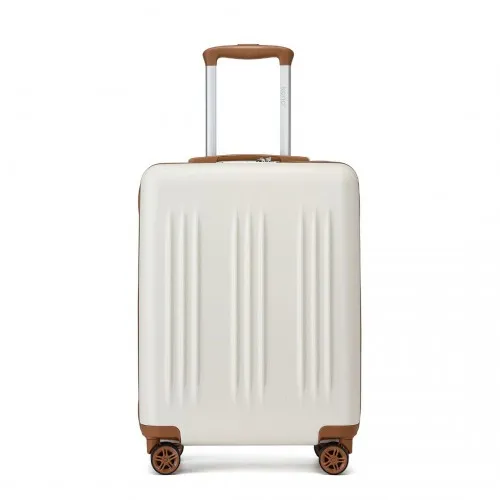 Kono 20-Inch Sleek Striped Carry-On Suitcase - Durable ABS PC, Spinner Wheels, TSA Lock - Cream & Brown