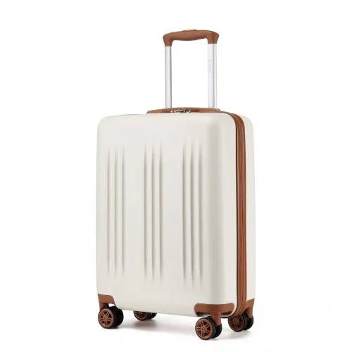 Kono 20-Inch Sleek Striped Carry-On Suitcase - Durable ABS PC, Spinner Wheels, TSA Lock - Cream & Brown