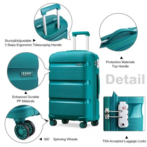 Kono 28-Inch Bright Hard Shell PP Suitcase - Classic Collection - Blue/Green Travel Luggage