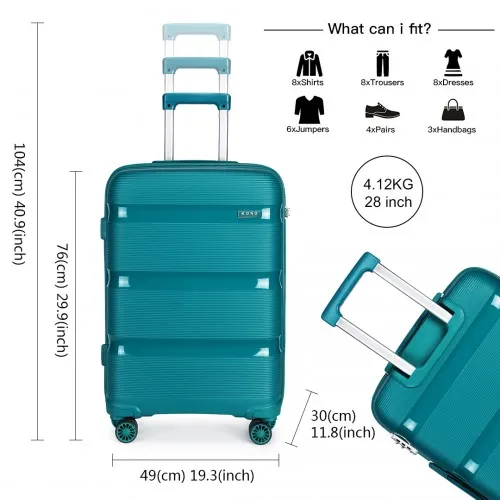 Kono 28-Inch Bright Hard Shell PP Suitcase - Classic Collection - Blue/Green Travel Luggage