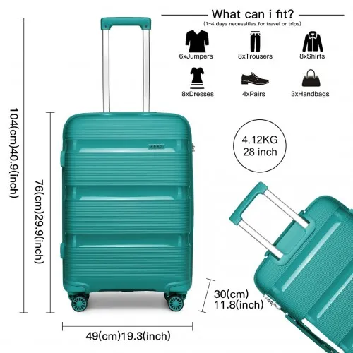 Kono 28-Inch Bright Hard Shell PP Suitcase - Classic Collection - Blue/Green Travel Luggage