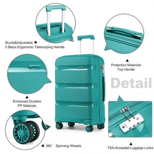 Kono 28-Inch Bright Hard Shell PP Suitcase - Classic Collection - Blue/Green Travel Luggage