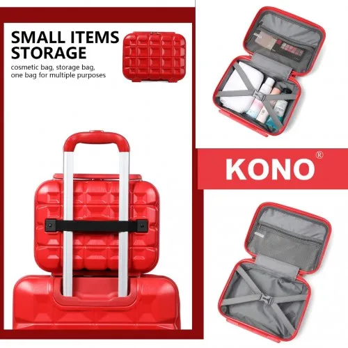 Kono Lightweight 4-Piece Hard Shell ABS Red Suitcase Set with TSA Lock and Vanity Case