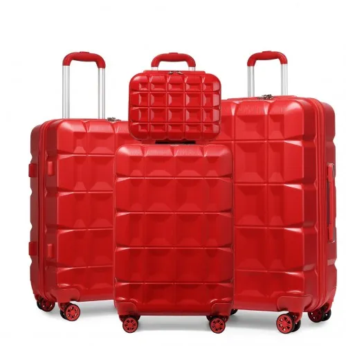 Kono Lightweight 4-Piece Hard Shell ABS Red Suitcase Set with TSA Lock and Vanity Case