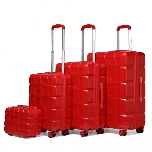 Kono Lightweight 4-Piece Hard Shell ABS Red Suitcase Set with TSA Lock and Vanity Case