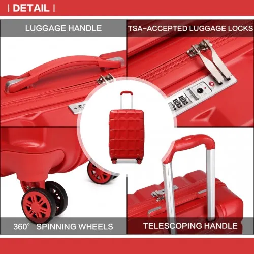 Kono Lightweight 4-Piece Hard Shell ABS Red Suitcase Set with TSA Lock and Vanity Case