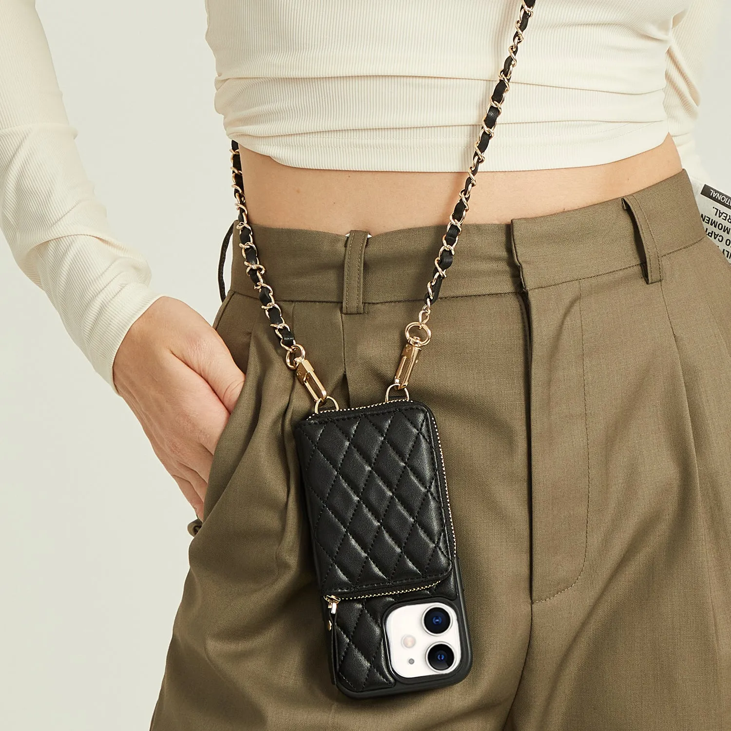 LuxeCharm- Argyle Phone Case with Adjustable Chain Strap