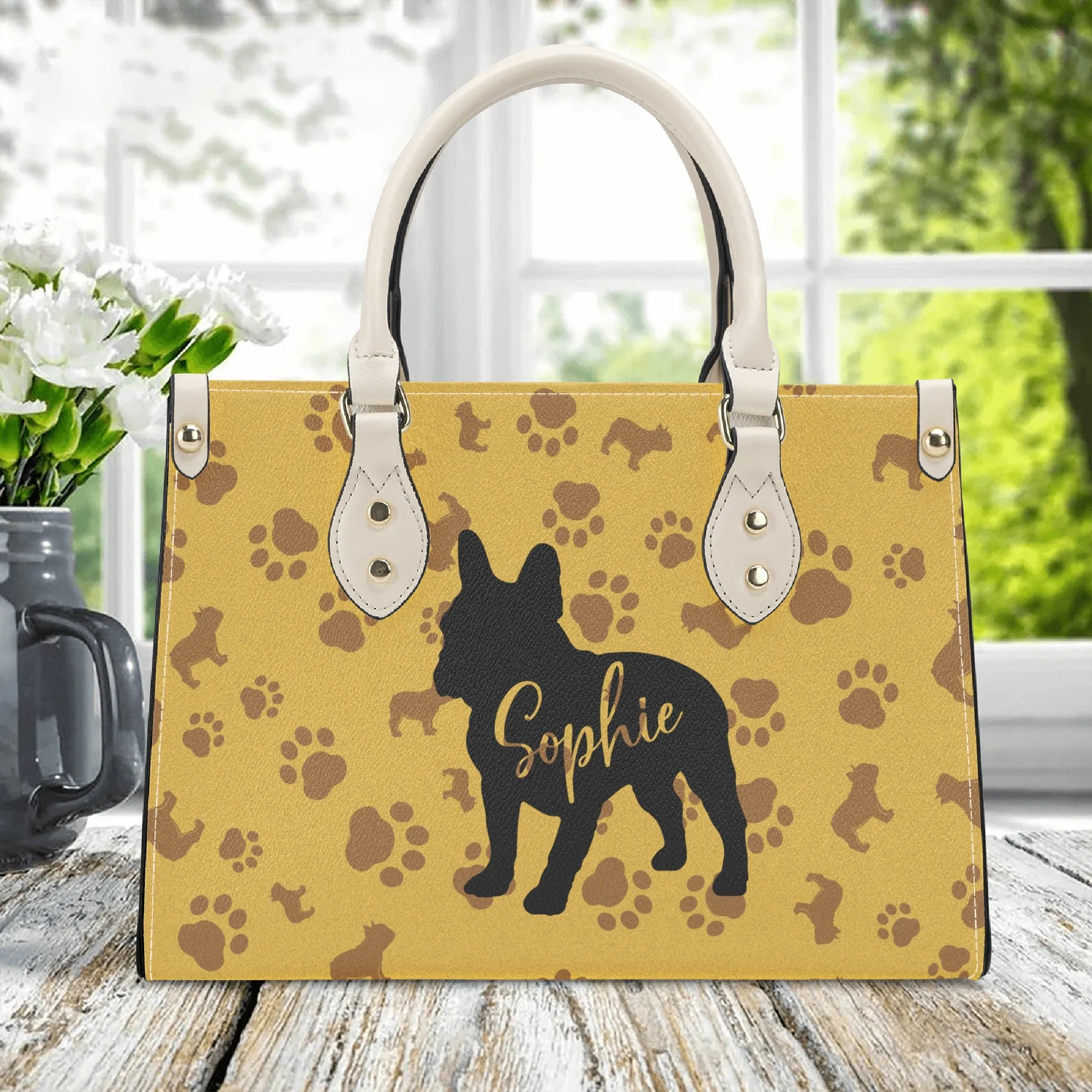 Luxury Women Handbag with Frenchie name (personalized)