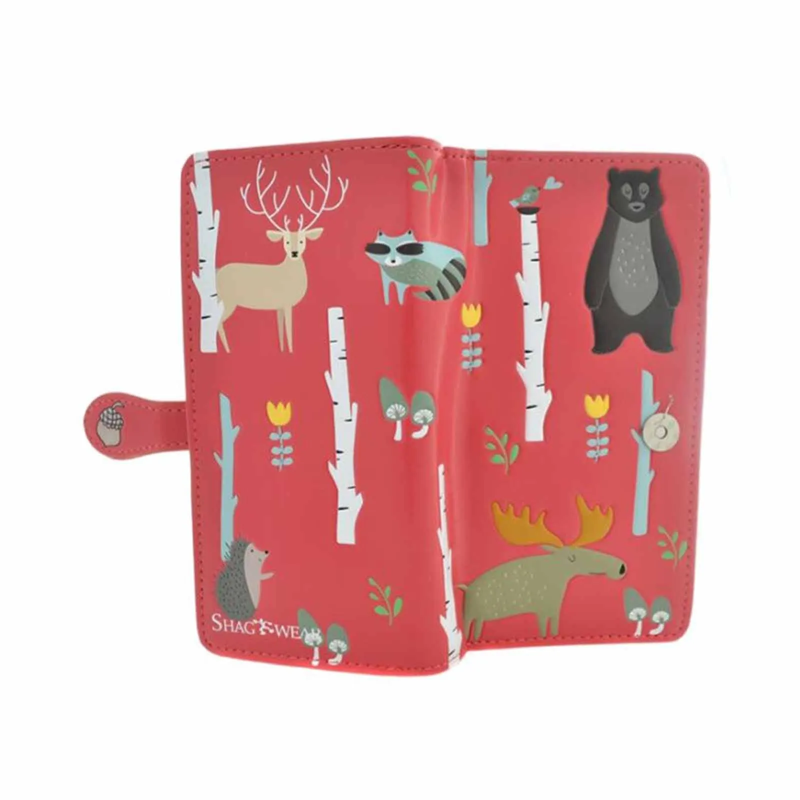 Shagwear Woodland Animals Large Red Zipper Wallet