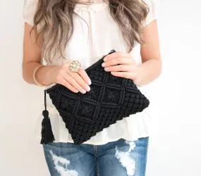 Woven Boho Clutch: Black