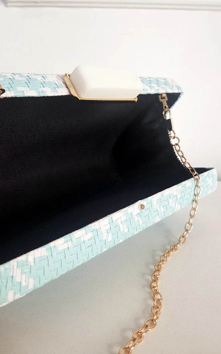 Woven Box Clutch with Long Strap Detail